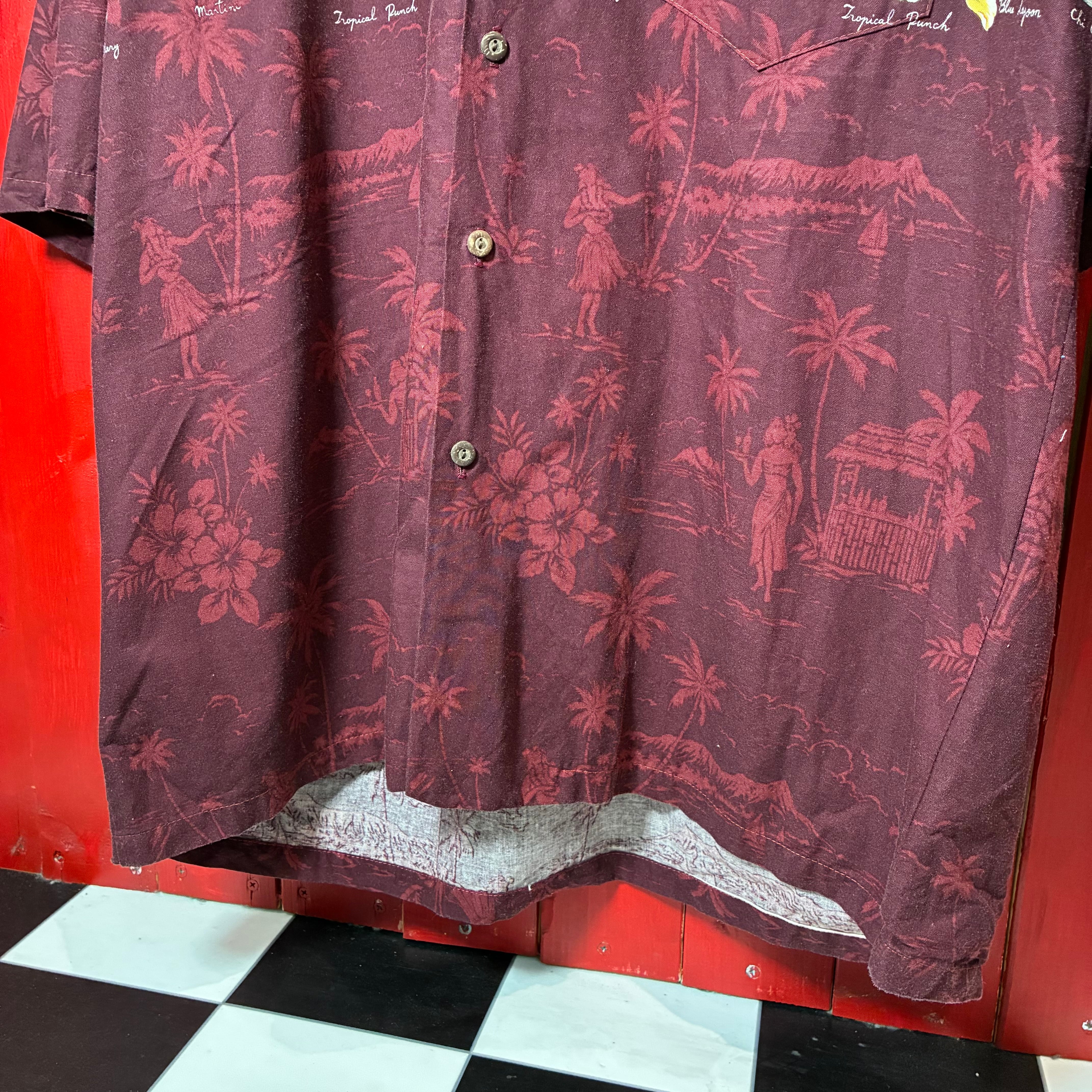 90s ハワイ製 コットンアロハシャツ カクテル柄 バーガンディ | 古着屋