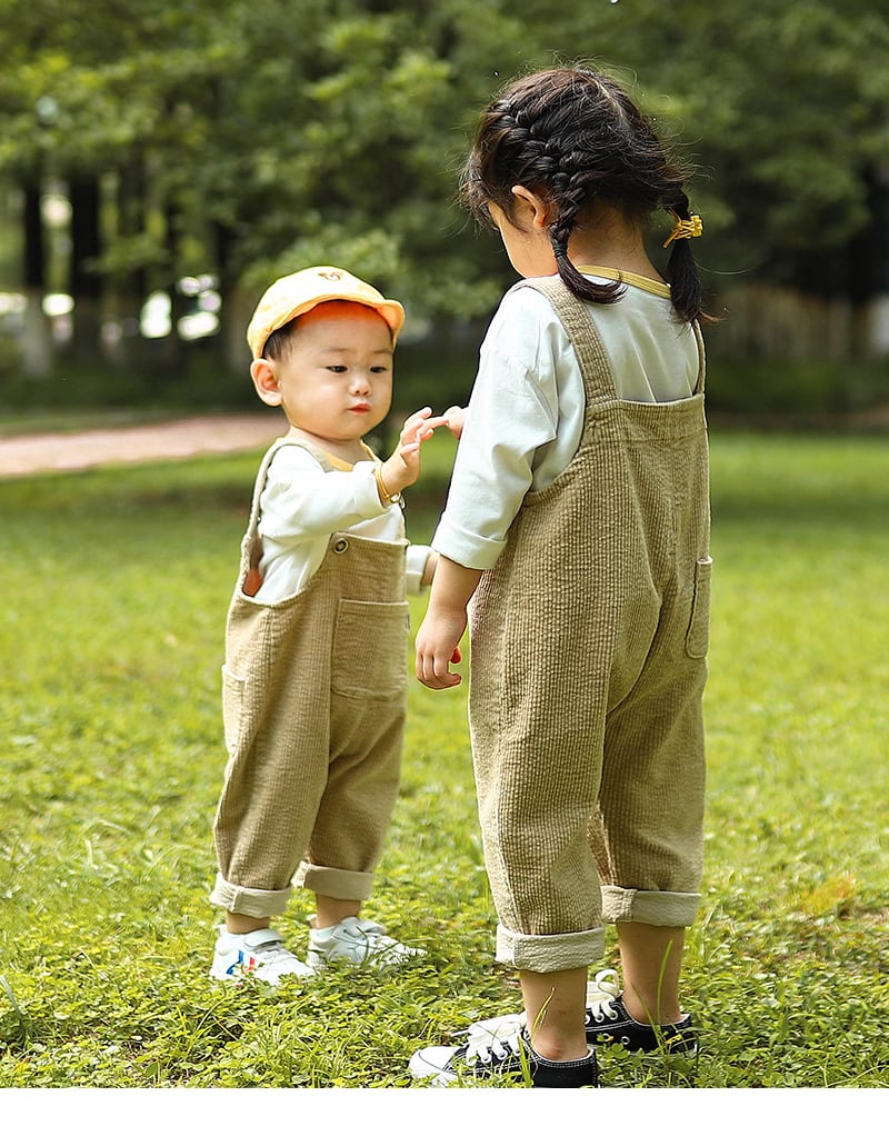 韓国子供服 サロペット ブラウン オーバーオール コーデュロイ - ボトムス