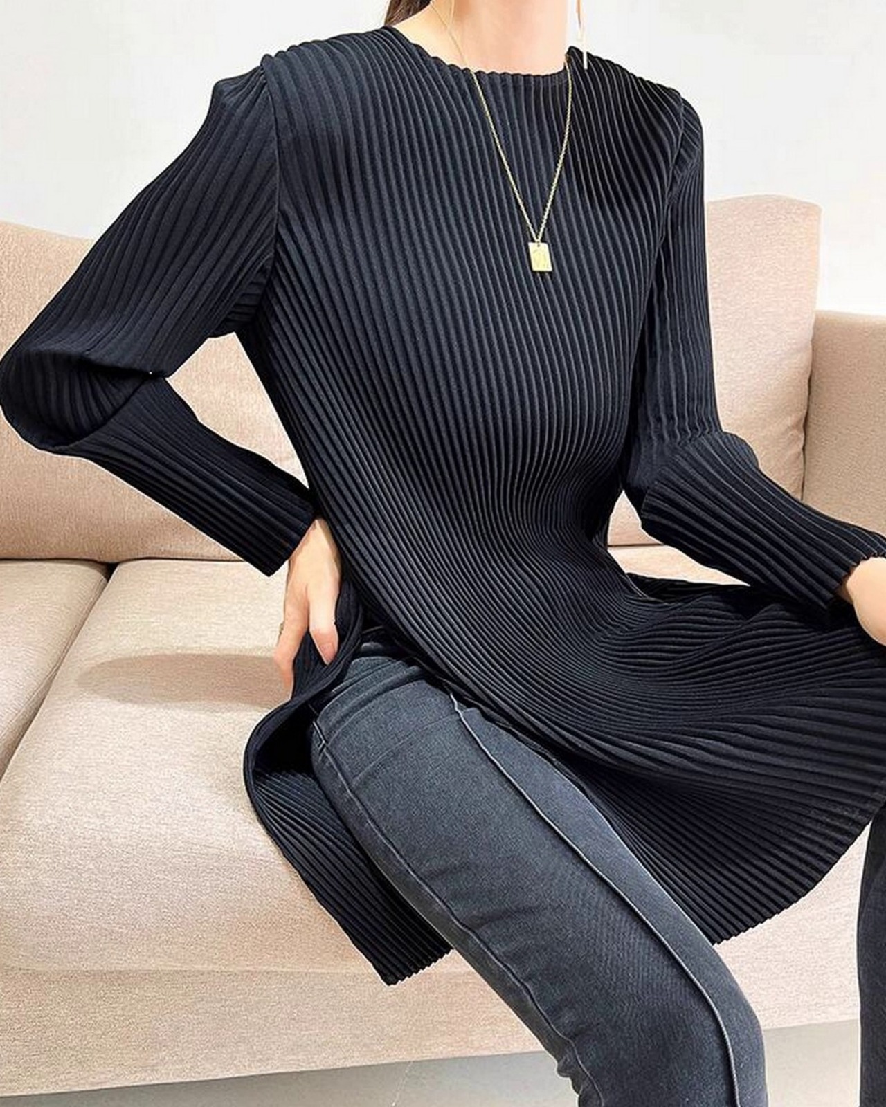 リブプリーツロングトップス 3color A0547 - 9