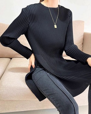 リブプリーツロングトップス 3color A0547