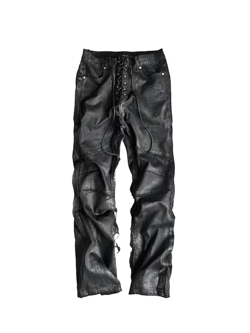 【CinderVein】Lace Up Waxed Coated Denim Pants