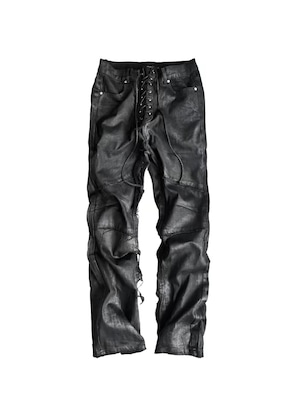 【CinderVein】Lace Up Waxed Coated Denim Pants