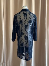 black floral lace sheer long shirt-5315-7