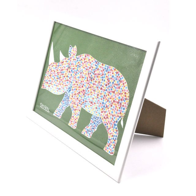 花柄のサイ」フレーム付きレプリカ（A4サイズ）｜FA4-003