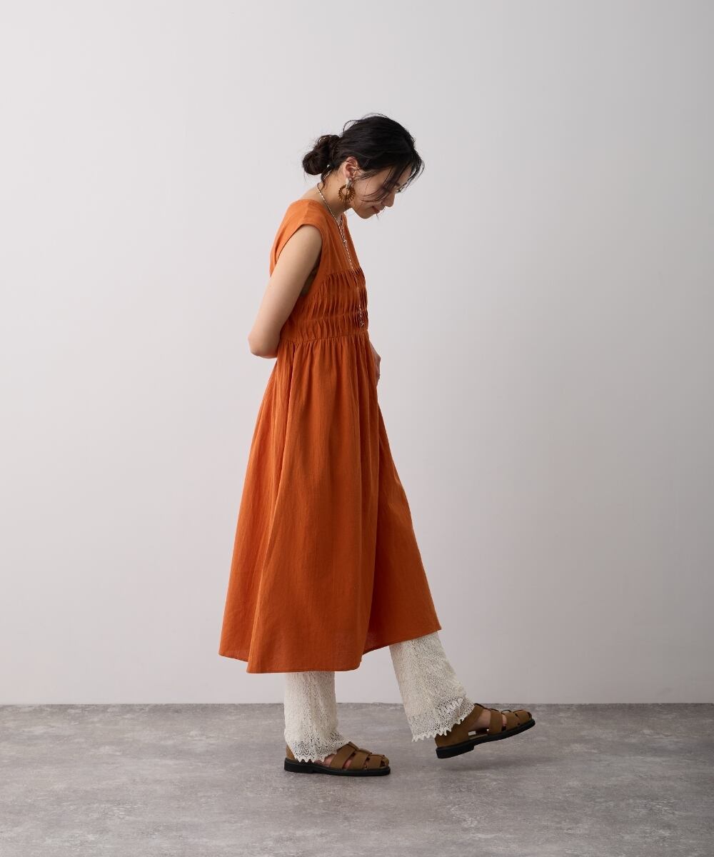 No.24019 ピンタックノースリーブワンピース Orange | エルキカク