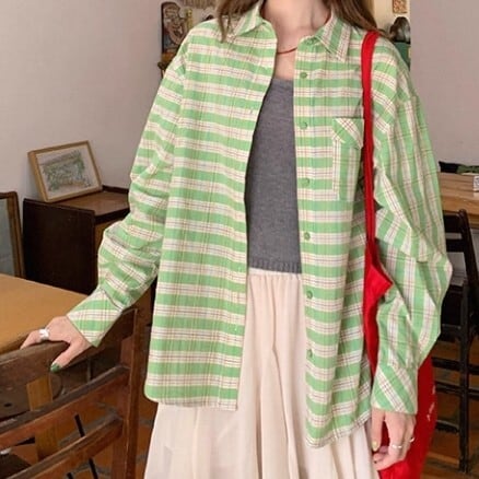 チェック柄 オーバーサイズ シャツ L1118