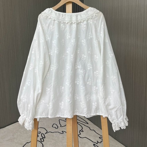 2色/細リボンネック刺繍ブラウス ・12685