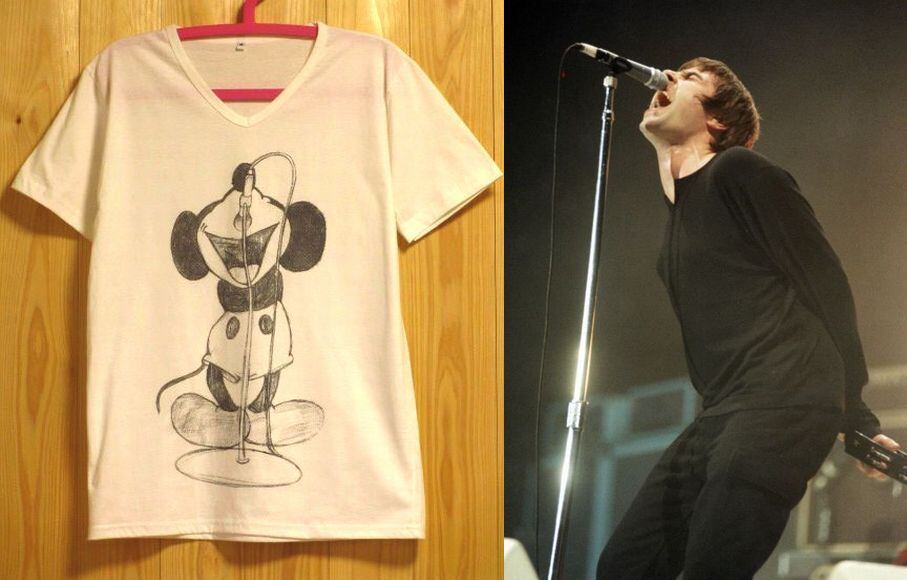 Oasisリアム ギャラガーの真似をするミッキーマウスvネック パロディーtシャツ 白 Smｌxl 歌うミッキーオアシスリアムギャラガー 輸入アパレル 海外ファッションの ｎａｙｅｆｓ ネイエフス