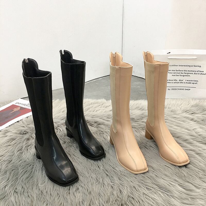 薄手ブーツレディースジッパーブラック 靴 シューズ スクウェア フェイクシューズ89150765087