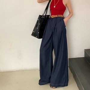 Wide highwaist drape denim pants ＊S-167