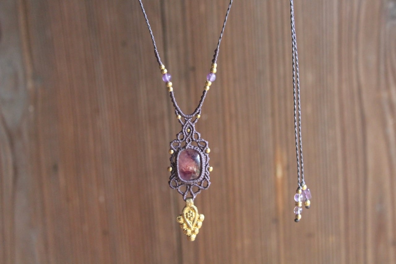 Trapiche amethyst  micro macrame necklace