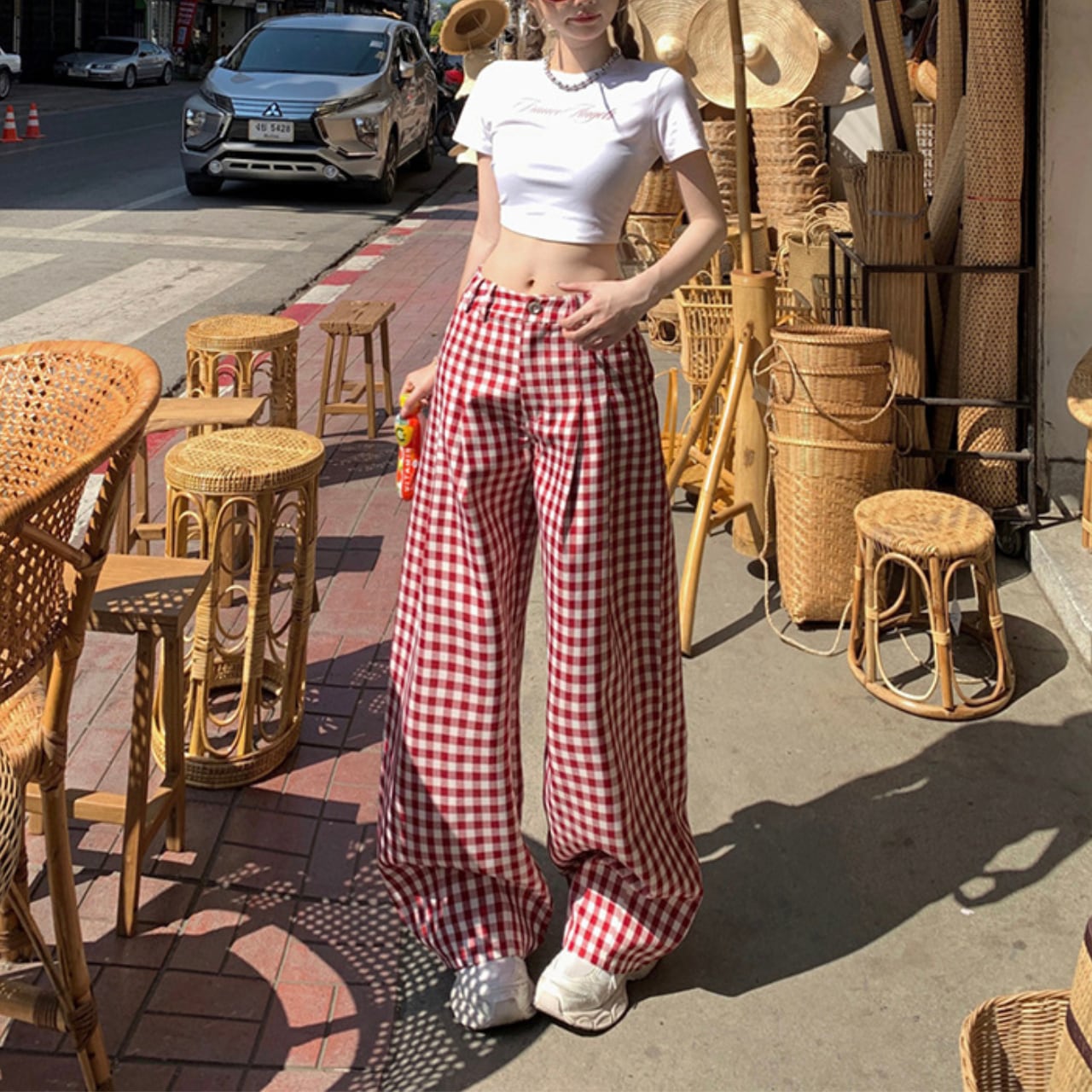 ギンガムチェック ワイドパンツ a46 | Younee