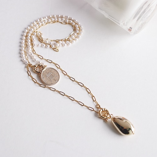 NECKLACE || 【通常商品】 PEARL AND COIN NECKLACE SET || 1 NECKLACES || GOLD || FBA074