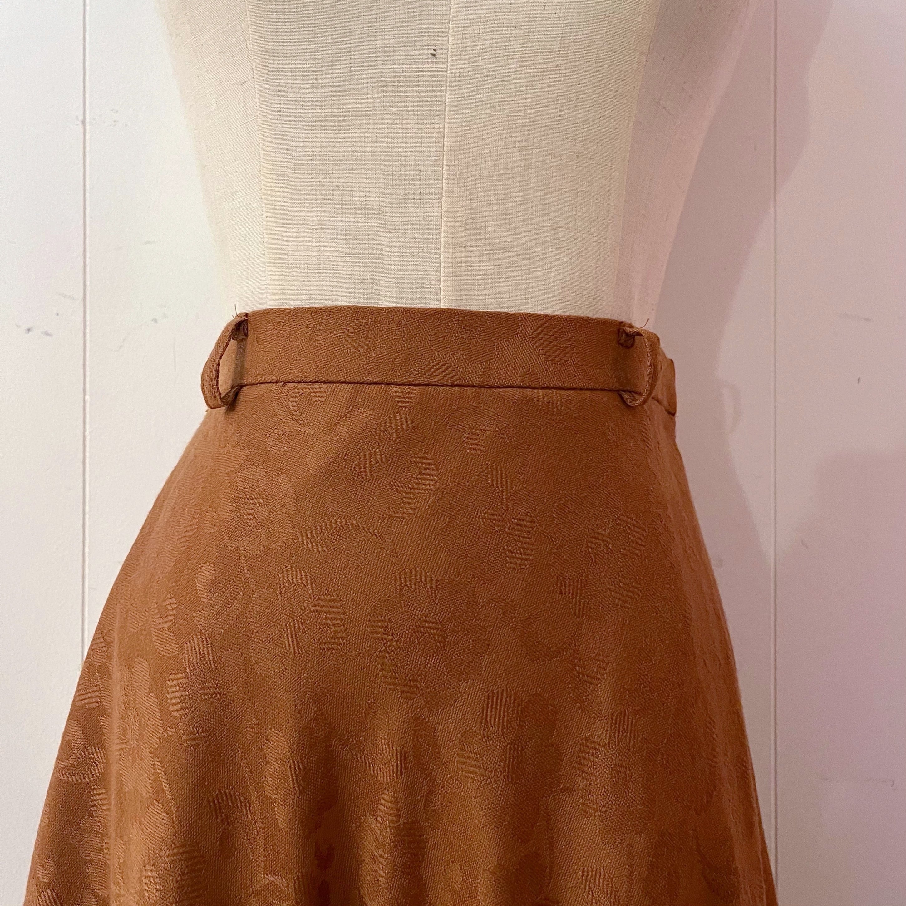 camel brown flower flare skirt