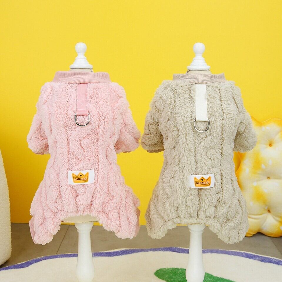 ハンドメイド犬服【キュートでとっても暖かい❗ワンピース】ペット服 ペット服 DADAGOU ツイストベルベット つなぎ ロンパース もこもこ