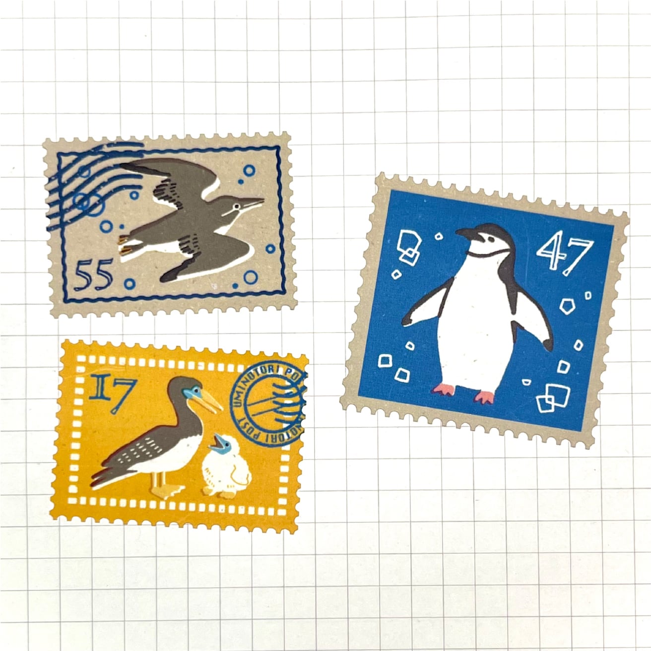 海の鳥 切手風シール | ネコザメ堂