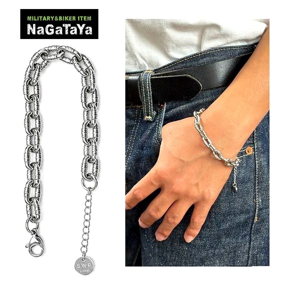 ステンレス デザインチェーン ブレスレット メンズ シルバー モダン