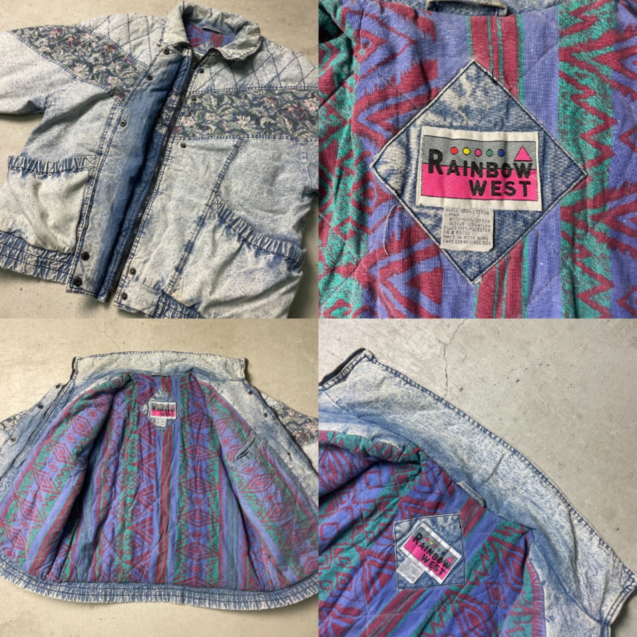 90年代 RAINBOW WEST 変形 ケミカルデニムジャケット 花柄 メンズL相当 