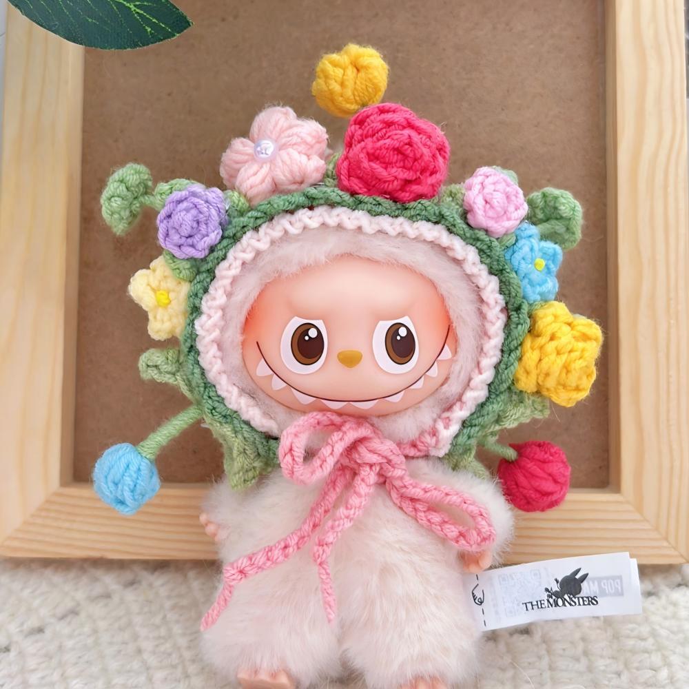 ラブブ 4代対応 カラフル 手編みスタイ＋お花ニット帽 Labubu