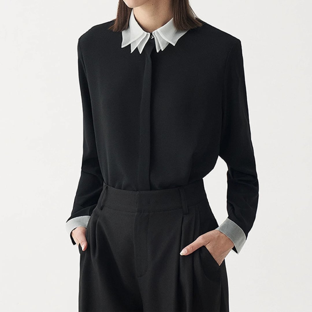 襟付きバイカラーブラウス JC0118