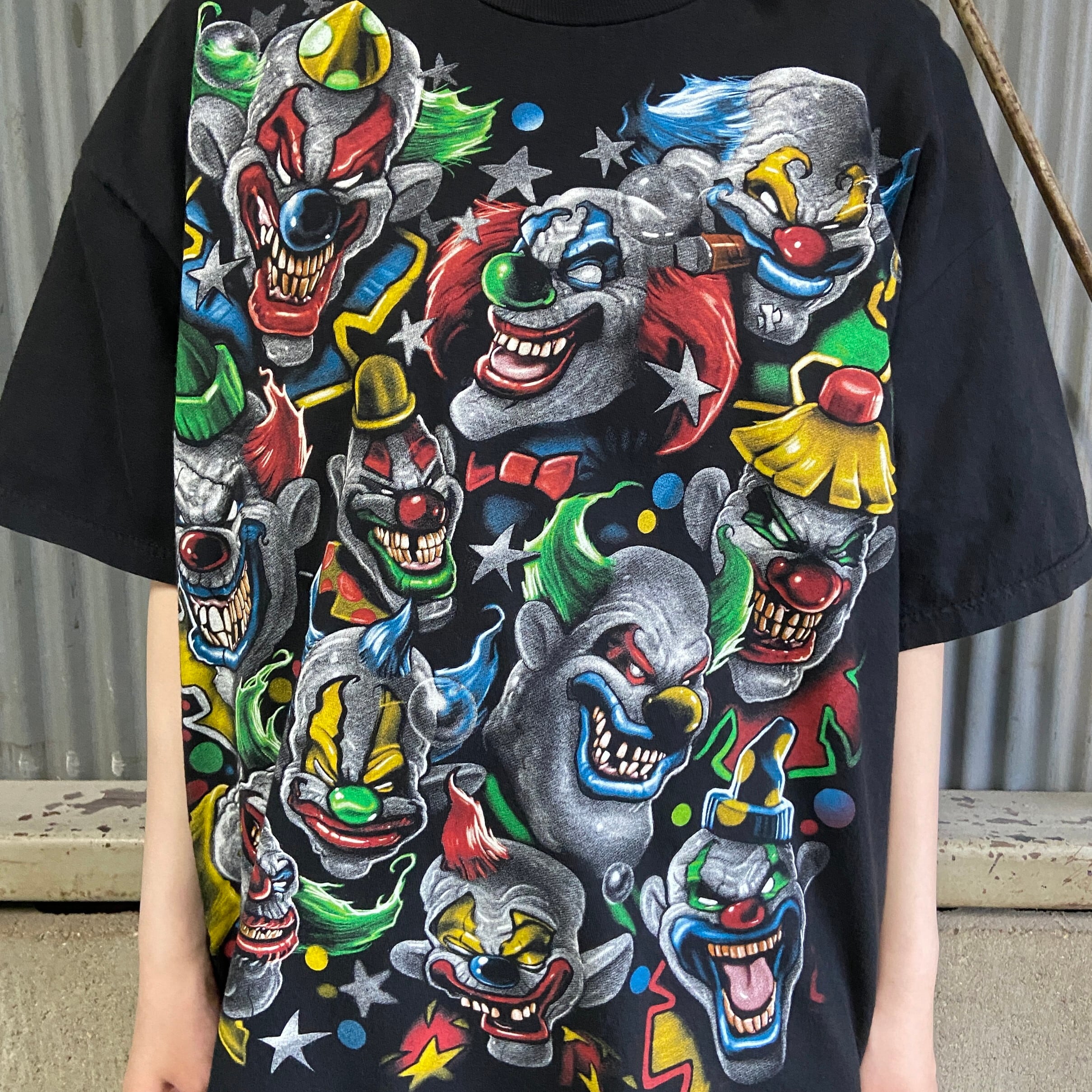 90s アニマルプリント 総柄 vintage Tシャツ リキッドブルー-