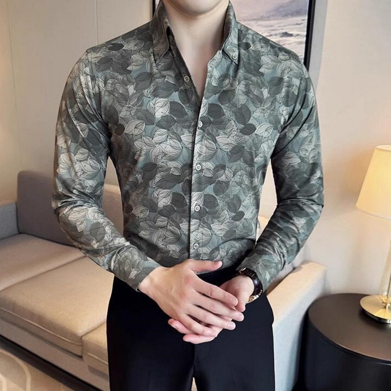 slim long sleeve floral print shirt tops 00312