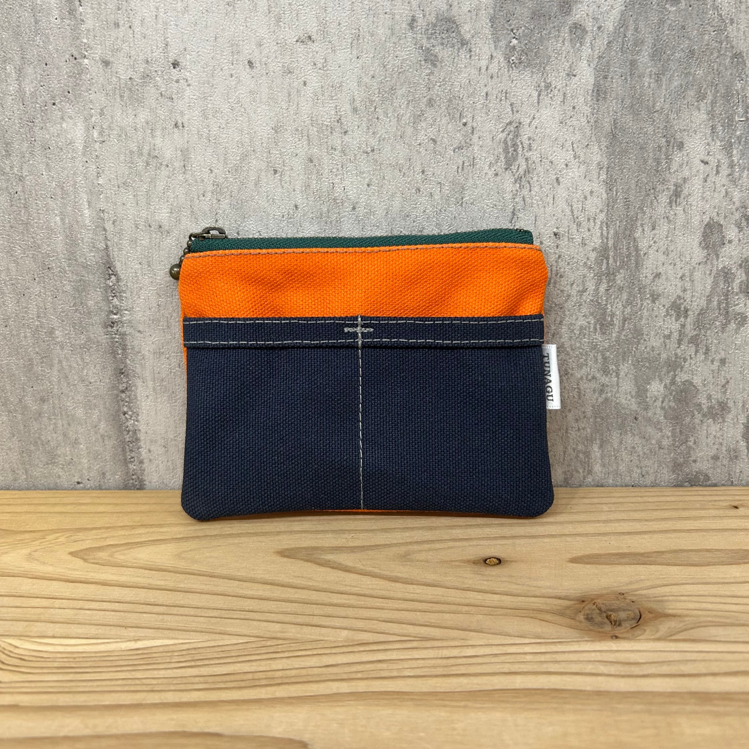 ▼フラットバイカラーポーチ 【オレンジ×ディープオーシャン】