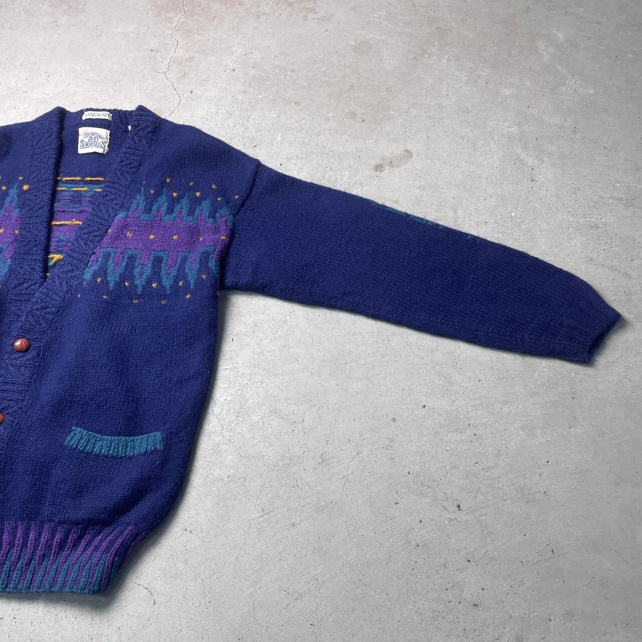 90年代 B.D.BAGGIES ウールニットカーディガン ハンドニット メンズL 