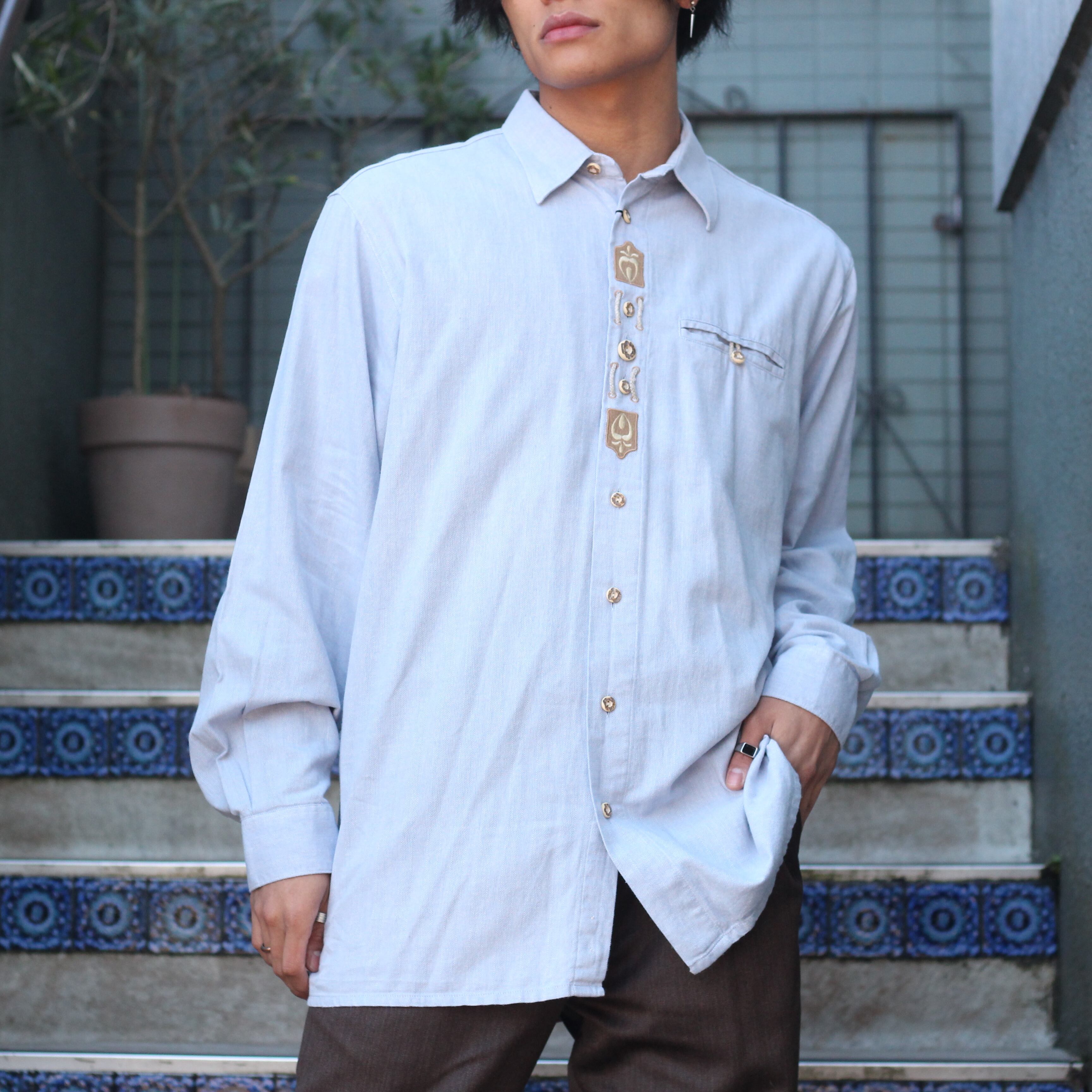 EU VINTAGE EMBROIDERY GIMMICK DESIGN TYROLEAN SHIRT/ヨーロッパ古着