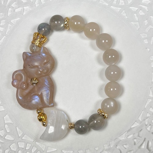 【ムーンストーン 猫 月 シラー ブレスレット】❤︎送料無料❤︎天然石 パワーストーン