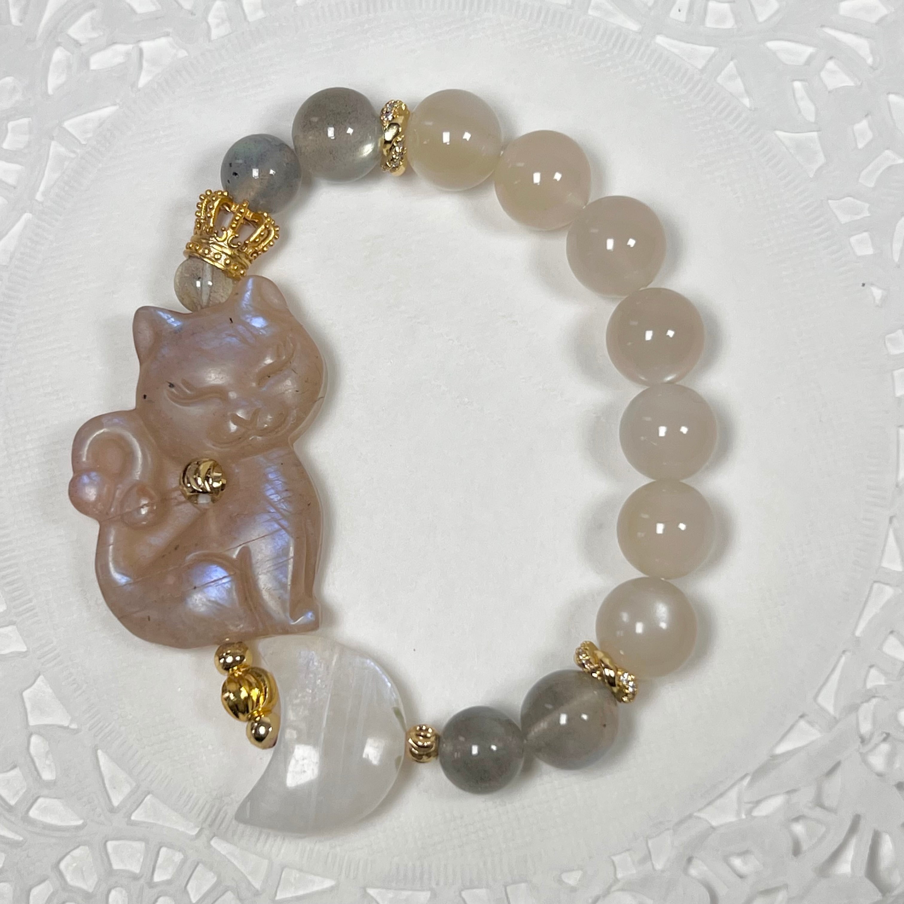 【ムーンストーン 猫 月 シラー ブレスレット】❤︎送料無料❤︎天然石 パワーストーン