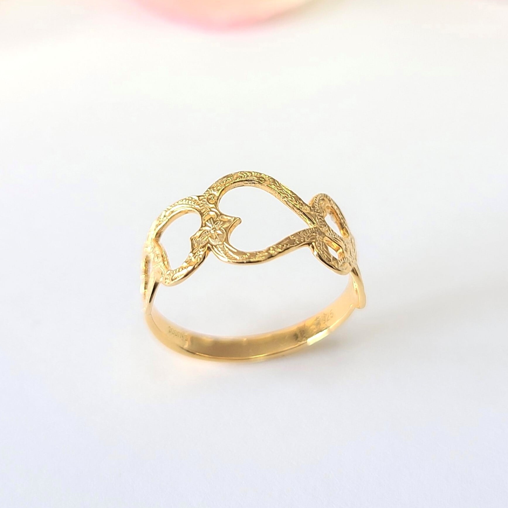 ハート&ハート透かしリング ハワイアンジュエリー ゴールド《送料無料》