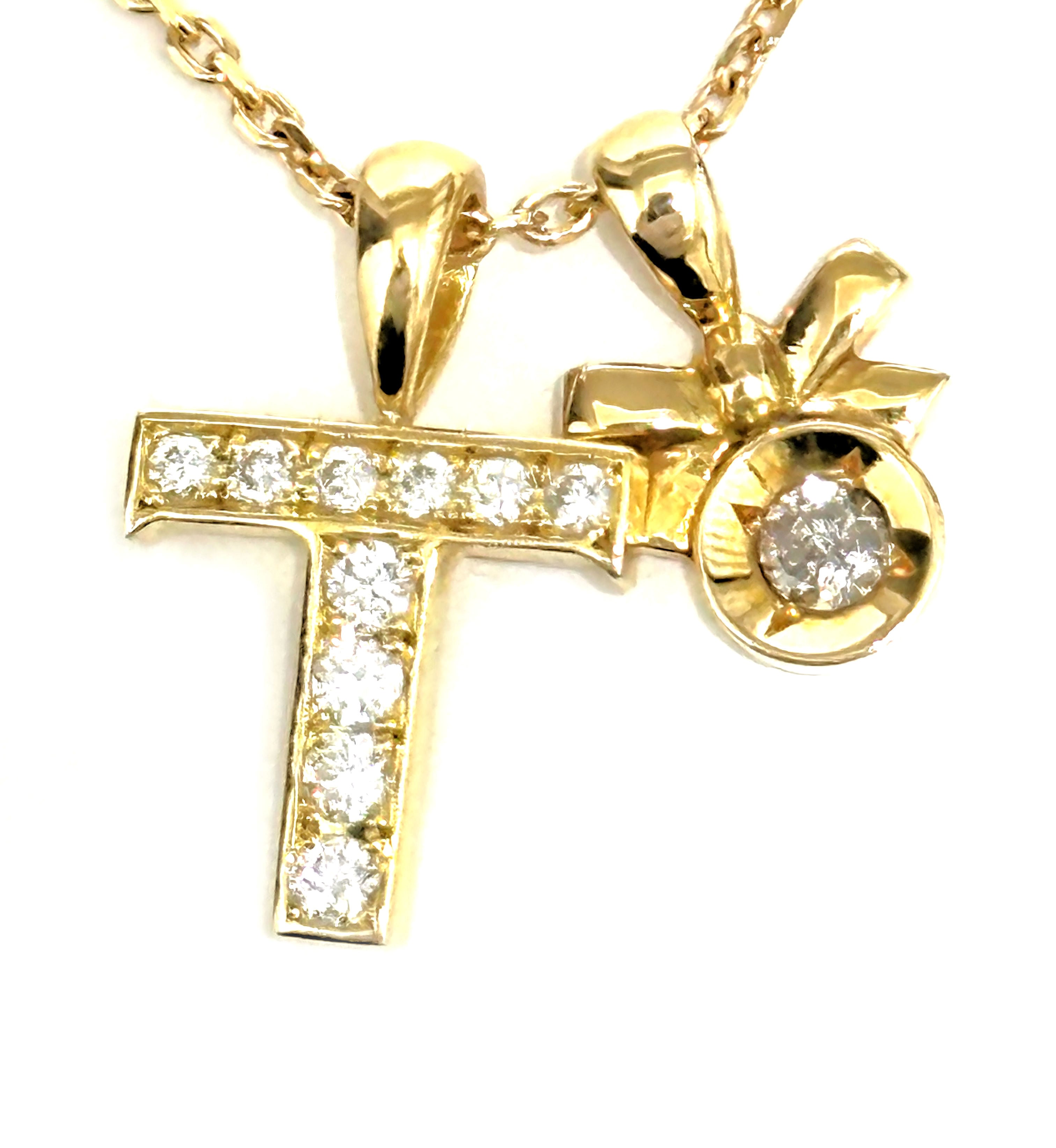 EYEFUNNY アイファニー K18 YG ダイヤモンド T クロス ネックレス