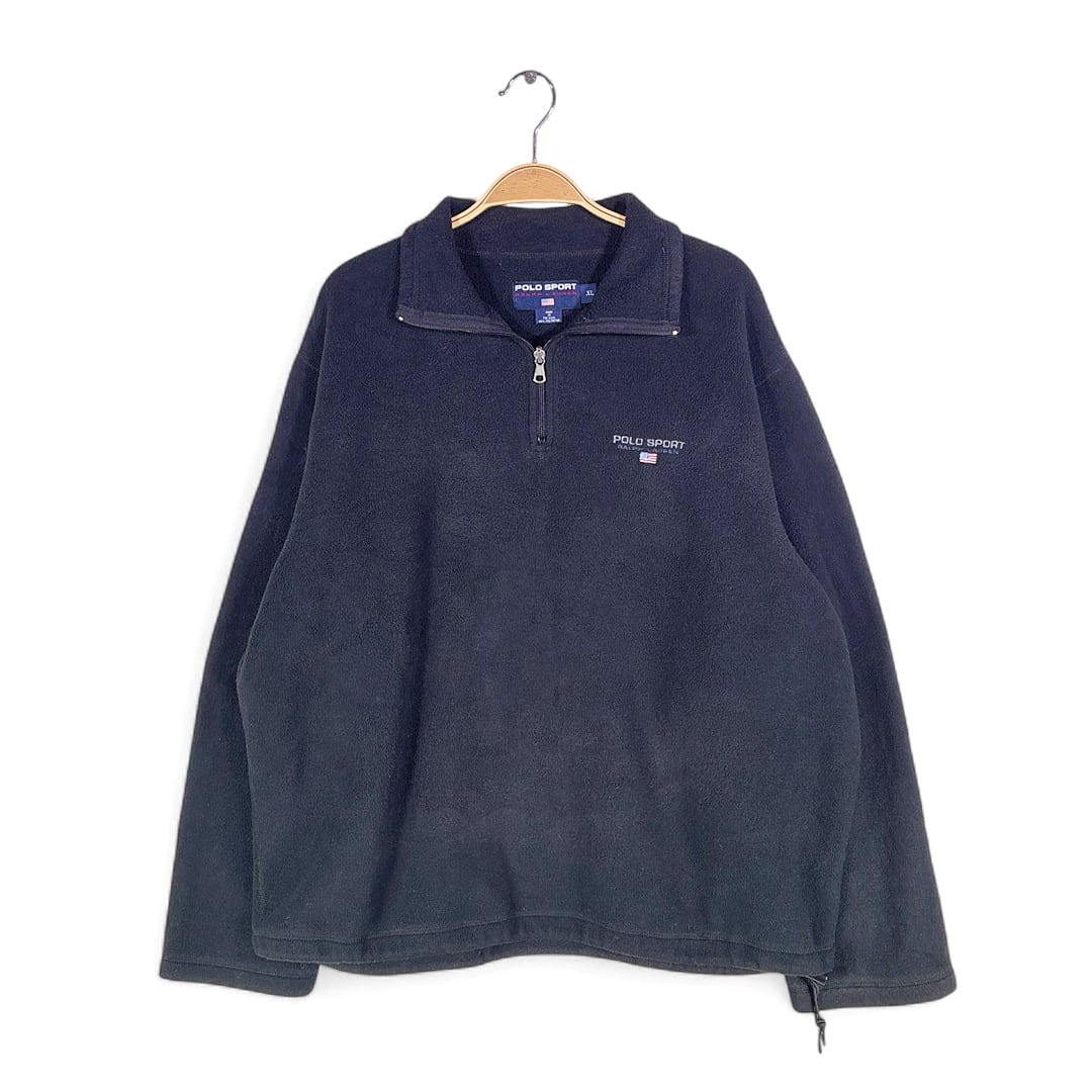 90s ポロスポーツ ラルフローレン USA製 ヴィンテージフリースジャケット ブラック プルオーバー POLO PORT RALPH LAUREN サイズXL 古着 DZ0755
