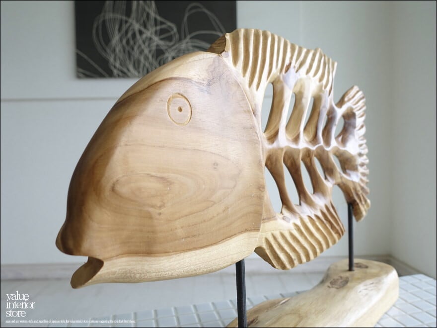 チーク無垢材 置物／魚 装飾 魚の形のオブジェ カフェ装飾 飾り