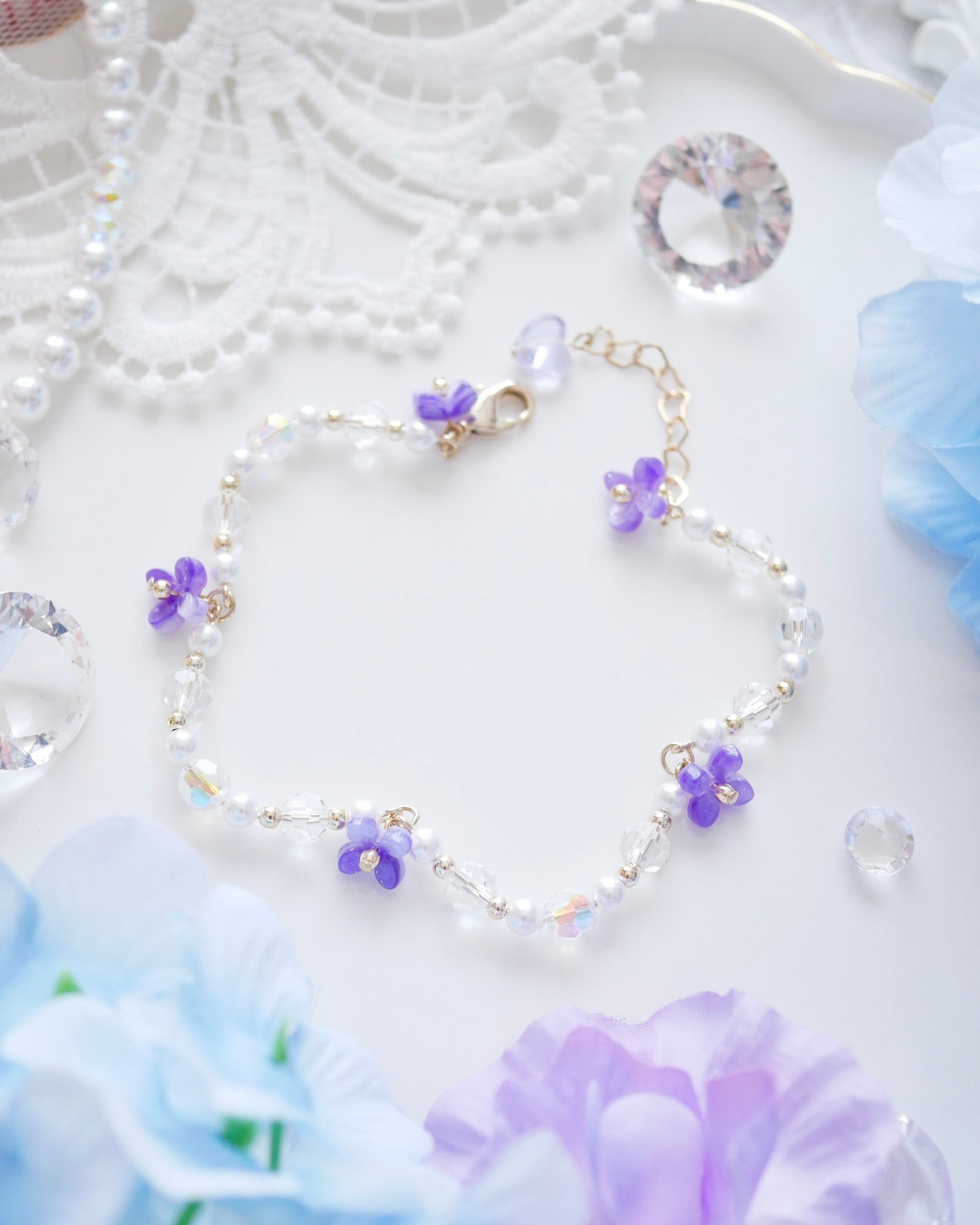 8513 紫陽花スカラップクリアパールブレスレット | Amooo