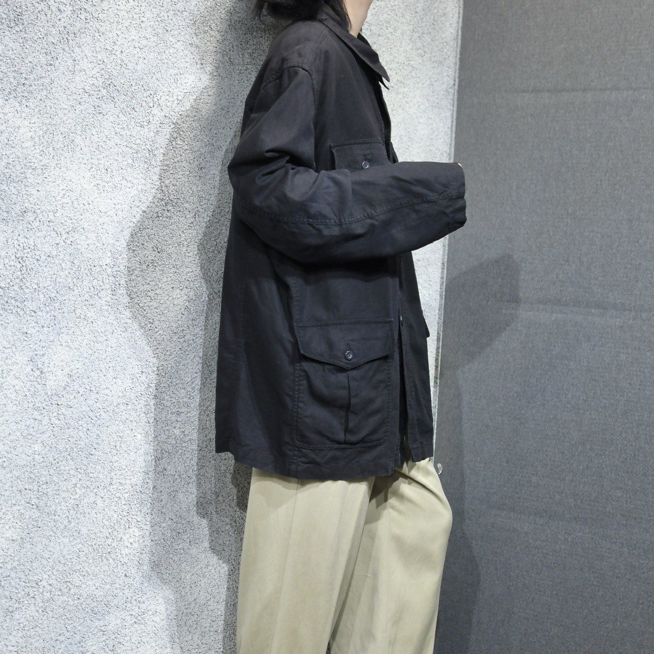 design 4pocket black linen jacket