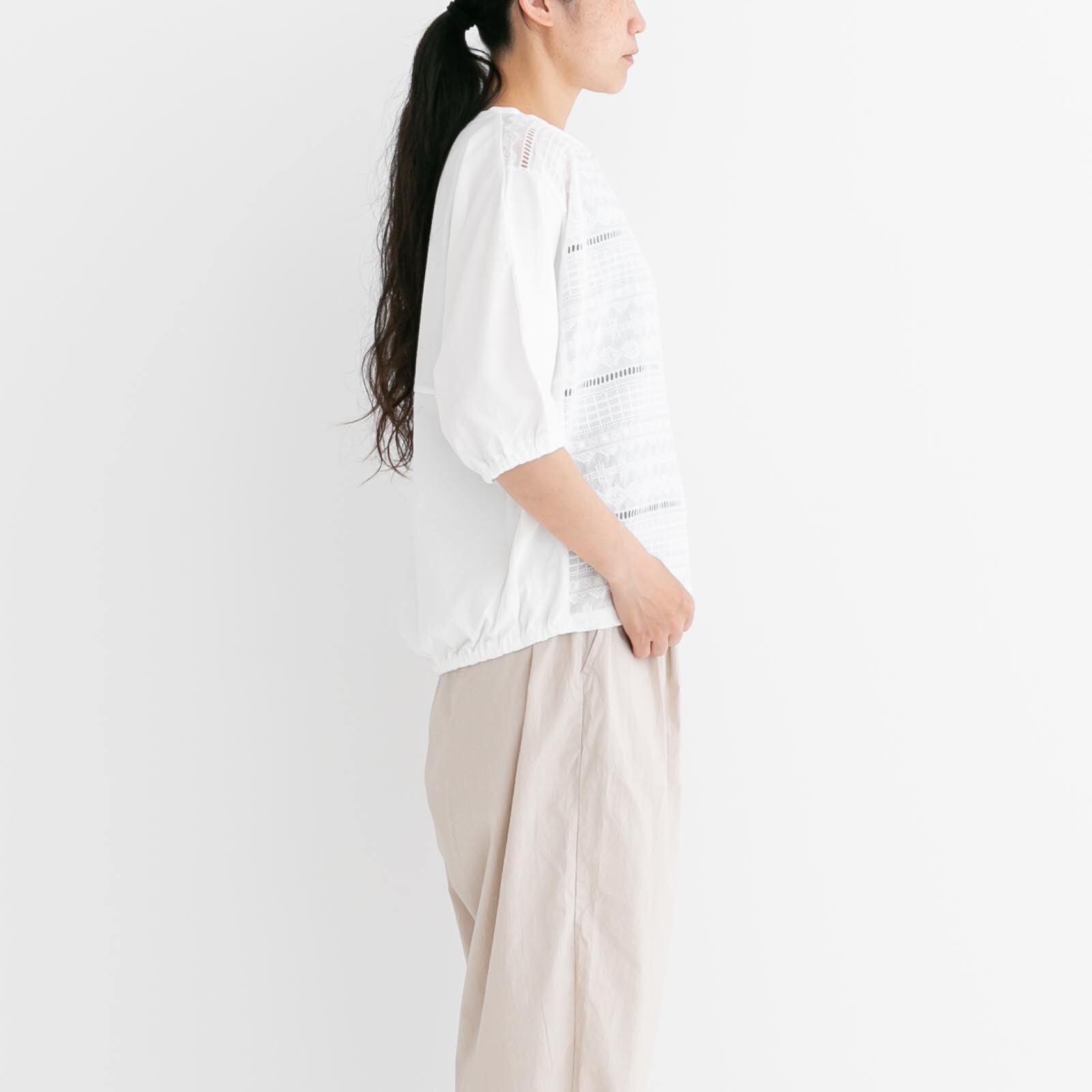 プリット prit 47/2サイロプレミアム天竺×刺&レース切替袖ゴムコクーンプルオーバー(P92354)全2色【レターパックプラス可】