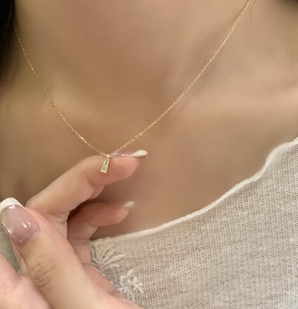 ネックレス レディース 18金仕上げ シルバー925 バーモチーフ ジルコニア 華奢 シンプル 金属アレルギー プレゼント ギフト