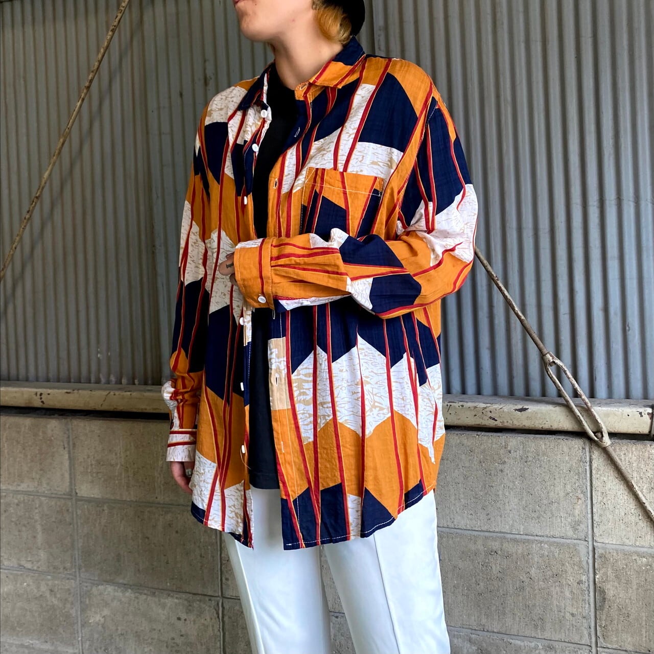 TWO SIDED バティック柄 コットン 長袖 総柄シャツ メンズL 古着 