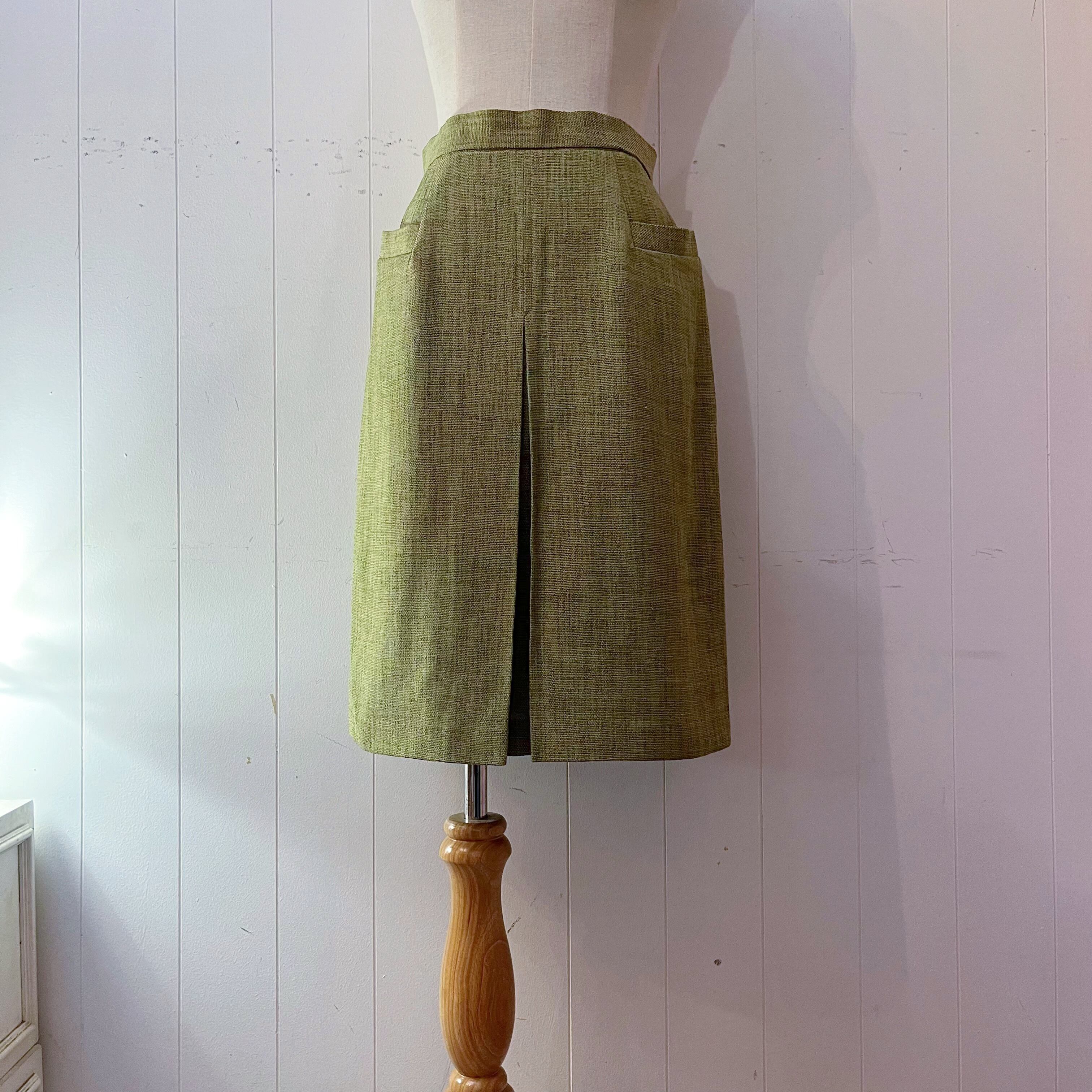 moss green tuck skirt