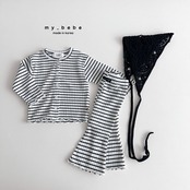 韓国子供服 / Mybebe / ボーダーひらひらカーディガン  *XS~XL*