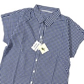 Mademoiselle NON NON マドモアゼルノンノン タグ付き ギンガムチェック スキッパー フレンチスリーブ 半袖シャツ M/ネイビー