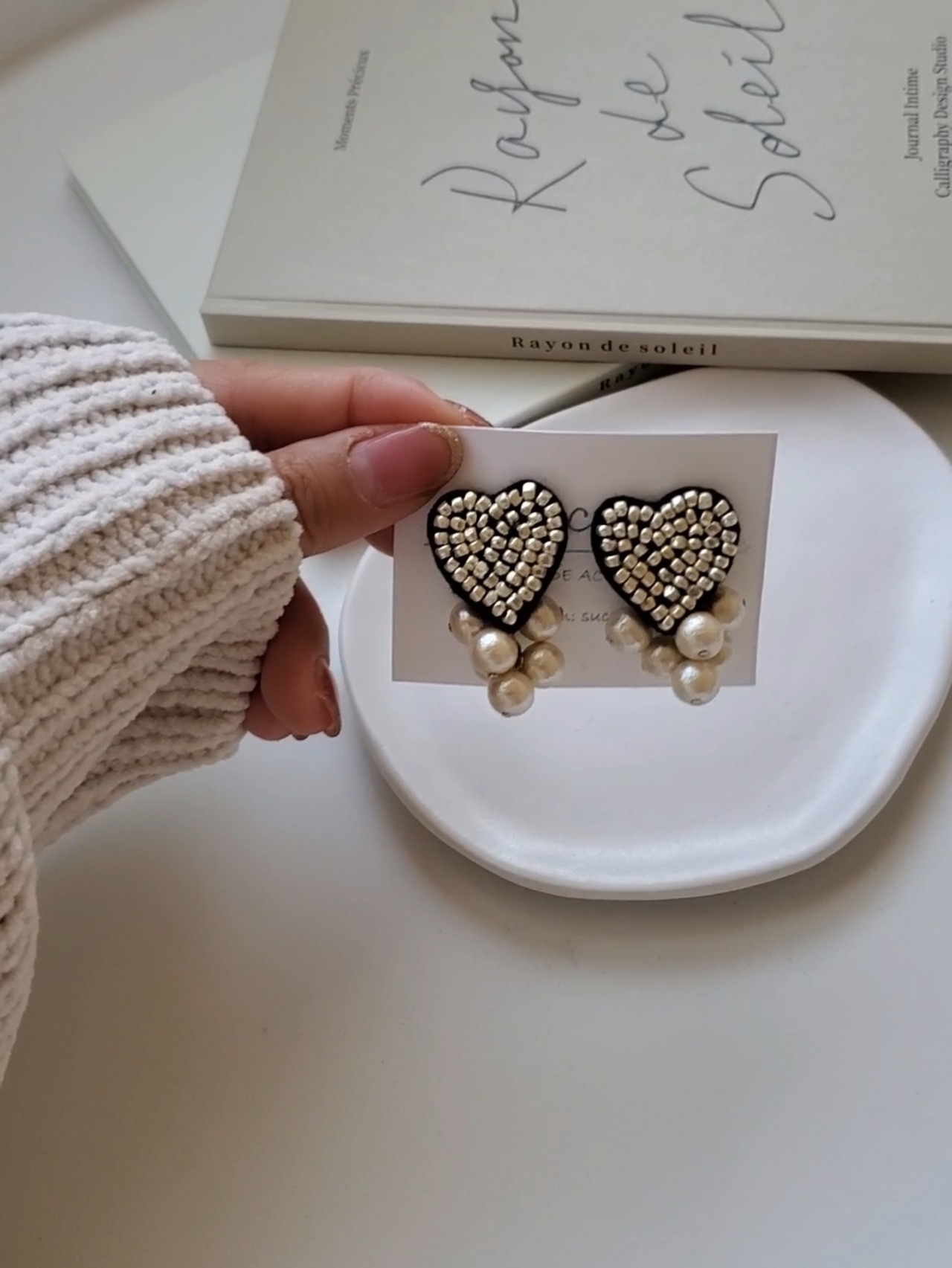 刺繍ハートビーズ【シルバー】