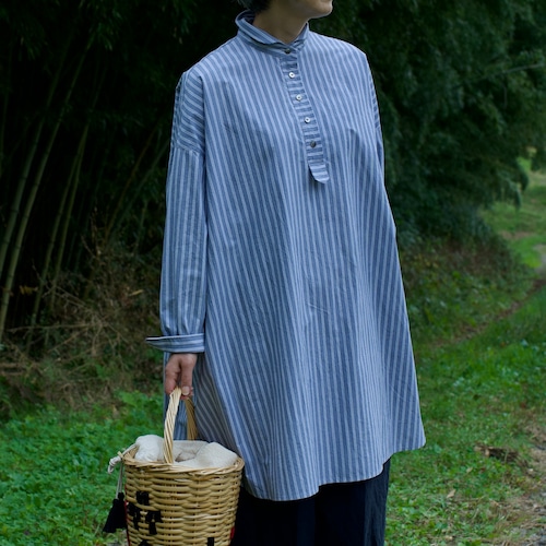 【organic cotton100%】Pieni Shirt : ピエニシャツ ＜navy×white_stripe＞