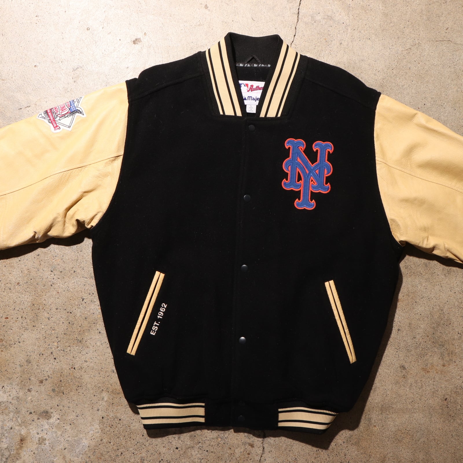 美品 L New York Mets Majestic 本革 カウレザー スタジャン MLB公式 