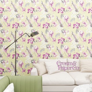 【切り売り】ペールイエロー×パープル Tropical flower FL1-778003MT for DIY 53㎝ リピート53㎝