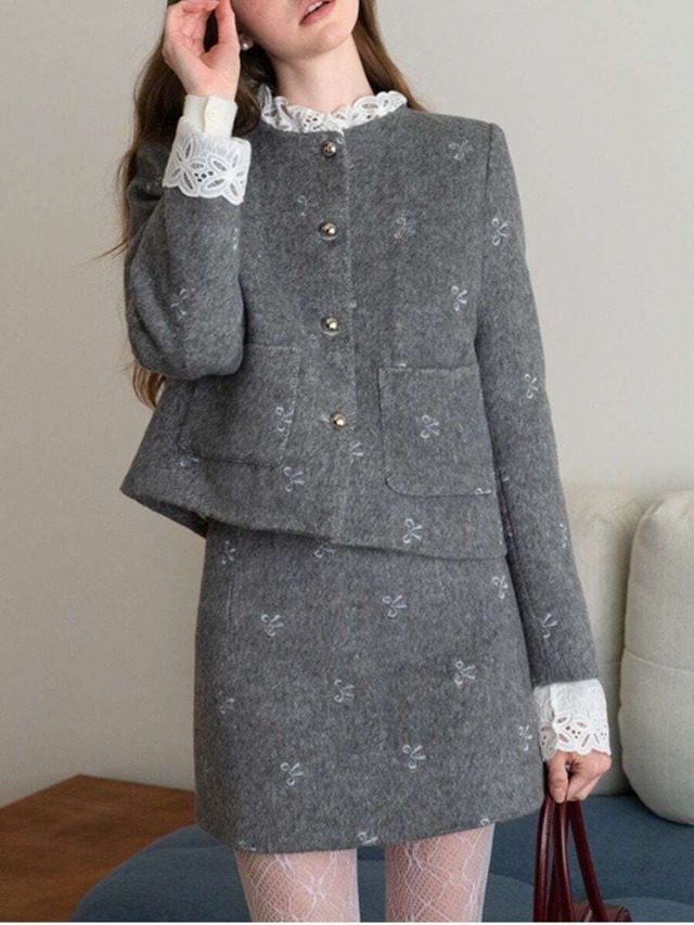 Bow Embroidered Suit Set