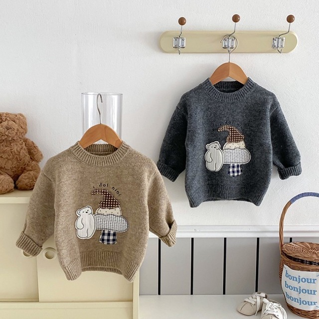 【BABY&KID】ベア刺繡暖かいセーター