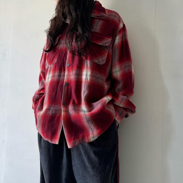 70's open collar check shirt